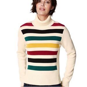 Pendleton Ivory Knit Glacier Stripe Turtleneck Ribbed
Pullover Sweater